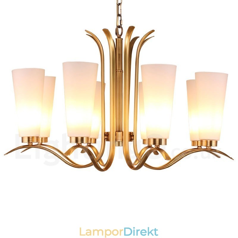 8 Ljus Retro Rustik Lyx Mässing Pendel Lampa Ljuskrona Med Glasskärm