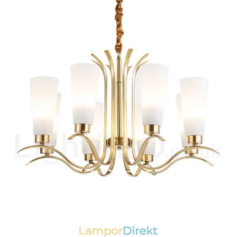 8 Ljus Retro Rustik Lyx Mässing Pendel Lampa Ljuskrona Med Glasskärm