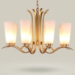 8 Ljus Retro Rustik Lyx Mässing Pendel Lampa Ljuskrona Med Glasskärm