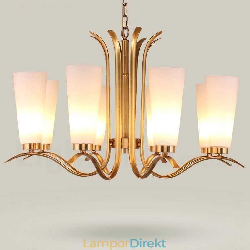 8 Ljus Retro Rustik Lyx Mässing Pendel Lampa Ljuskrona Med Glasskärm