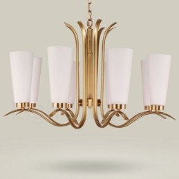 8 Ljus Retro Rustik Lyx Mässing Pendel Lampa Ljuskrona Med Glasskärm