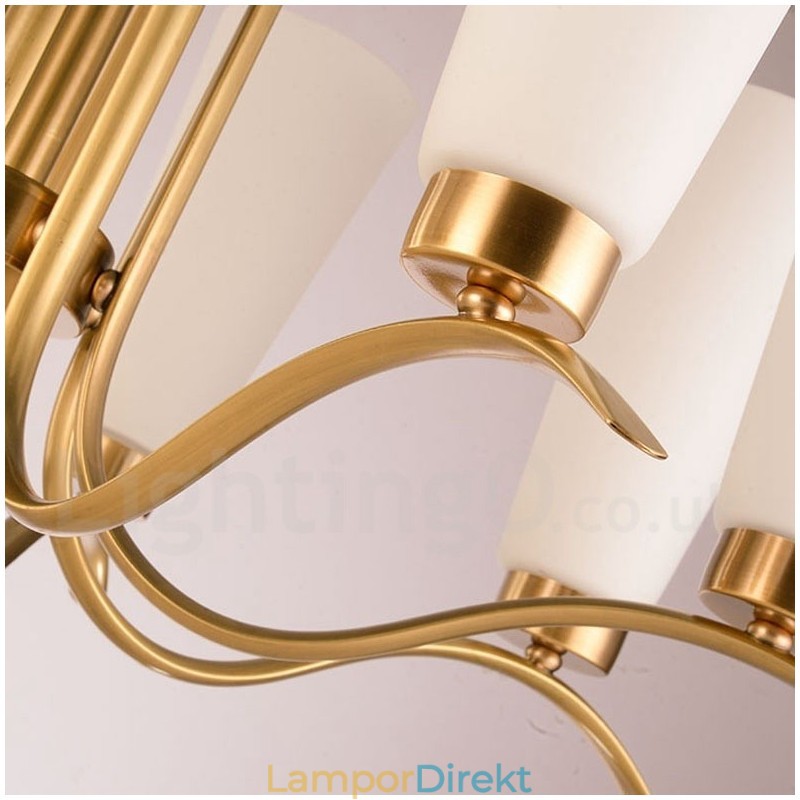 8 Ljus Retro Rustik Lyx Mässing Pendel Lampa Ljuskrona Med Glasskärm