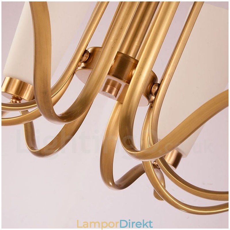 8 Ljus Retro Rustik Lyx Mässing Pendel Lampa Ljuskrona Med Glasskärm