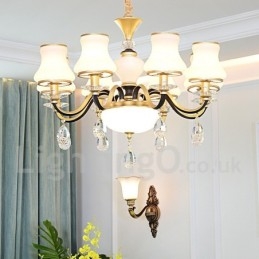 8 Ljus Retro Rustik Lyx Crystal Pendel Lampa Ljuskrona Med Glasskärm
