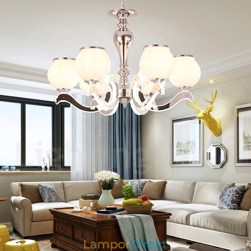 6 Ljus Modern Contemporary Luxury Pendel Lampa Ljuskrona Med Glasskärm