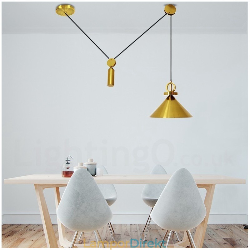 Ren Koppar Modern Samtida Nordisk Stil Uppgång Och Fall Pendellampa Mässing Taklampa