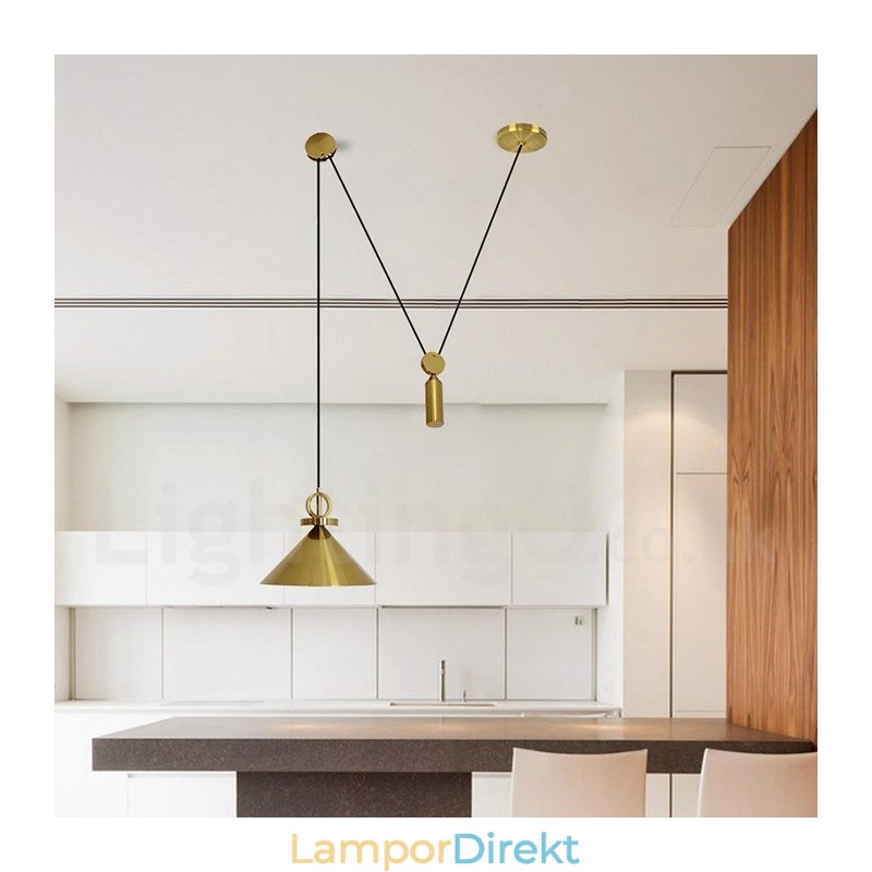Ren Koppar Modern Samtida Nordisk Stil Uppgång Och Fall Pendellampa Mässing Taklampa