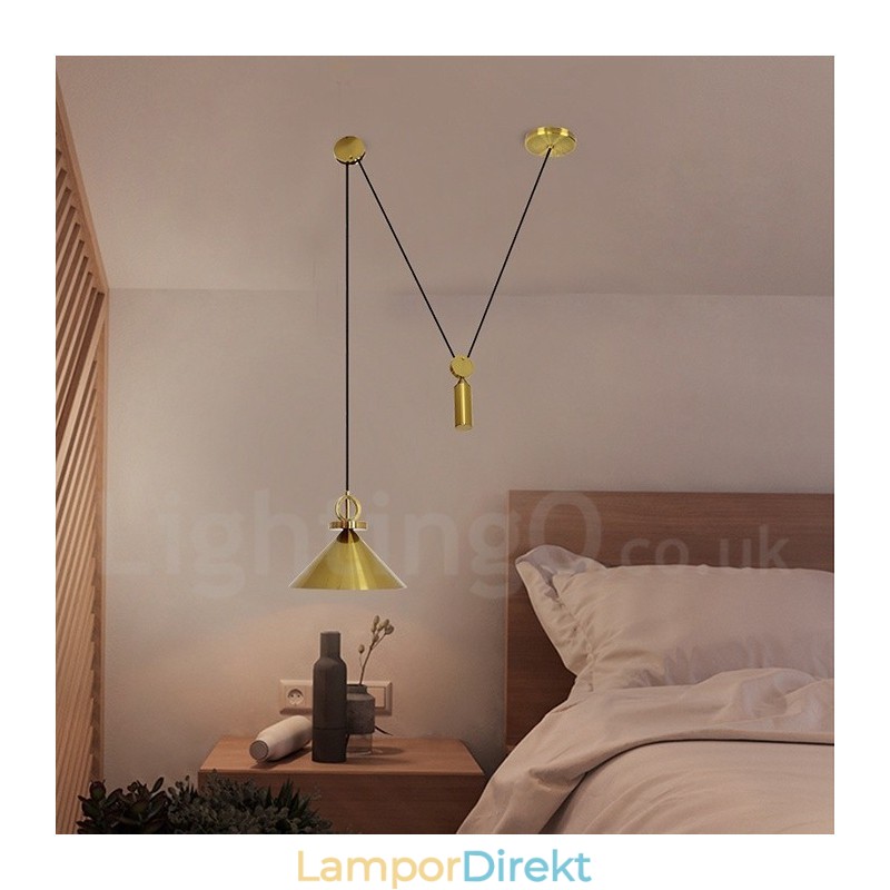 Ren Koppar Modern Samtida Nordisk Stil Uppgång Och Fall Pendellampa Mässing Taklampa