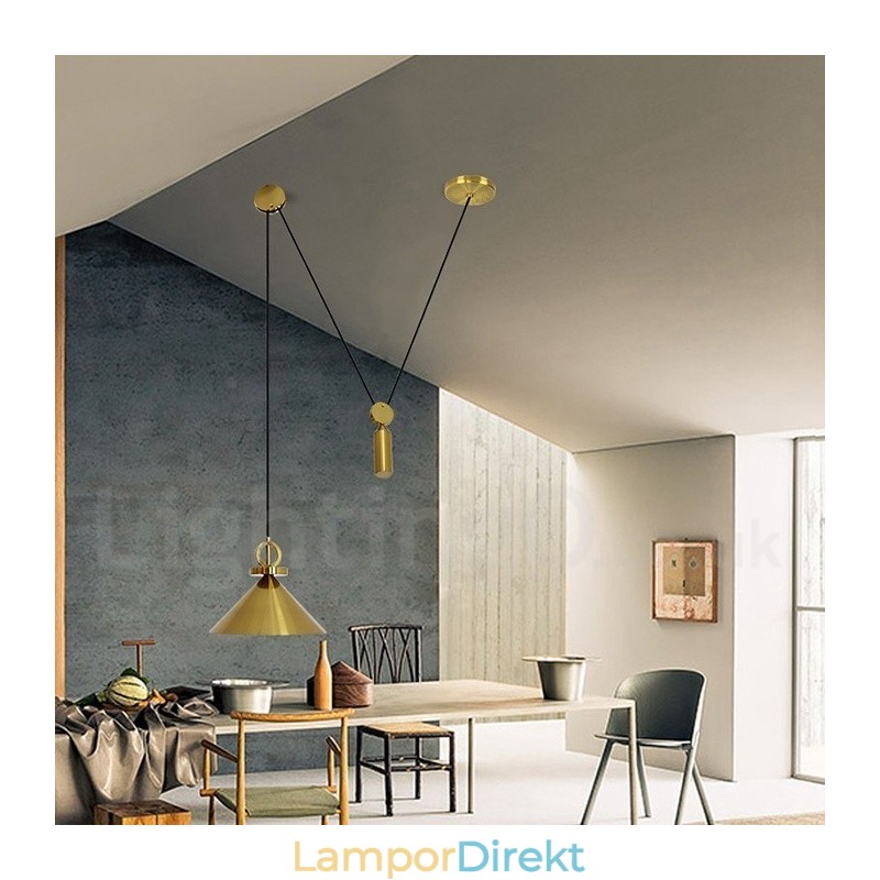 Ren Koppar Modern Samtida Nordisk Stil Uppgång Och Fall Pendellampa Mässing Taklampa