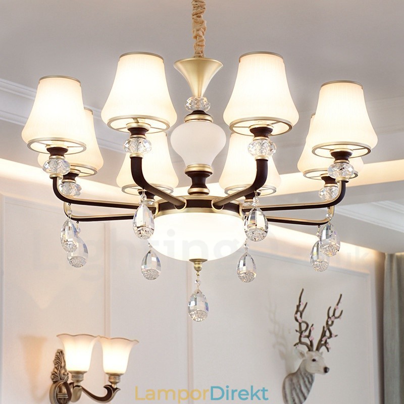 Modern Och Modern Retro Lyxig Kristallhängande Lampa Ljuskrona Med Glasskärm