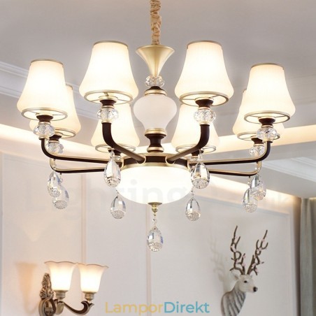 Modern Och Modern Retro Lyxig Kristallhängande Lampa Ljuskrona Med Glasskärm Modern Och Modern Retro Lyxig Kristallhängande Lampa Ljuskrona Med Glasskärm