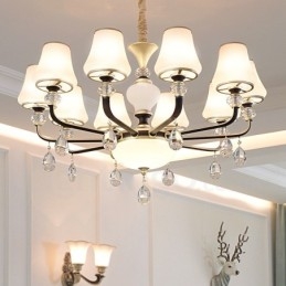 Modern Och Modern Retro Lyxig Kristallhängande Lampa Ljuskrona Med Glasskärm
