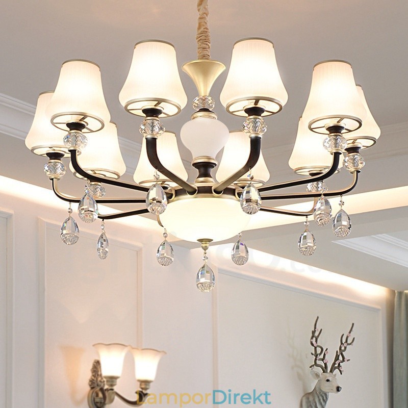 Modern Och Modern Retro Lyxig Kristallhängande Lampa Ljuskrona Med Glasskärm