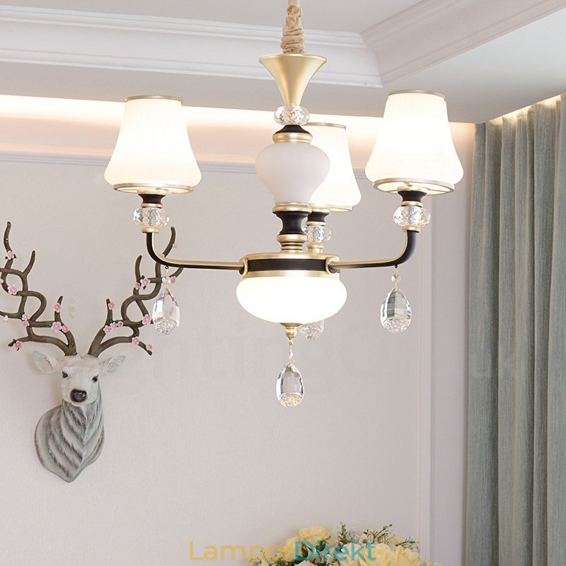 Modern Och Modern Retro Lyxig Kristallhängande Lampa Ljuskrona Med Glasskärm