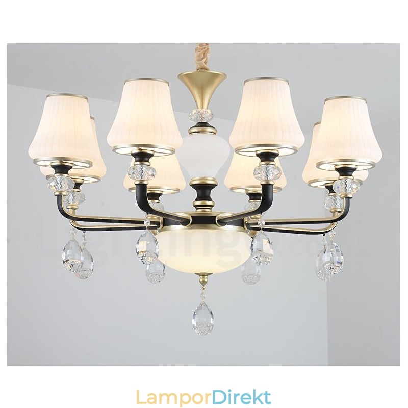 Modern Och Modern Retro Lyxig Kristallhängande Lampa Ljuskrona Med Glasskärm