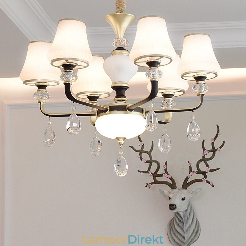 Modern Och Modern Retro Lyxig Kristallhängande Lampa Ljuskrona Med Glasskärm