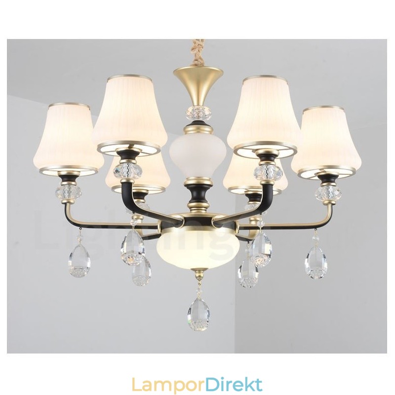 Modern Och Modern Retro Lyxig Kristallhängande Lampa Ljuskrona Med Glasskärm