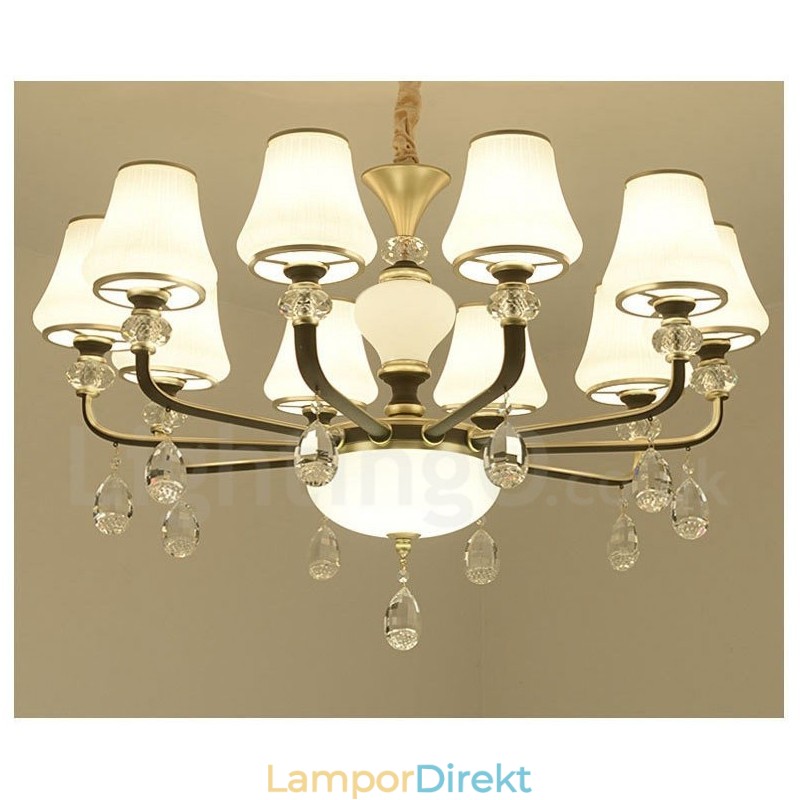Modern Och Modern Retro Lyxig Kristallhängande Lampa Ljuskrona Med Glasskärm