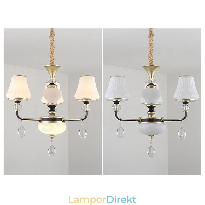 Modern Och Modern Retro Lyxig Kristallhängande Lampa Ljuskrona Med Glasskärm