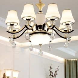 Modern Och Modern Retro Lyxig Kristallhängande Lampa Ljuskrona Med Glasskärm