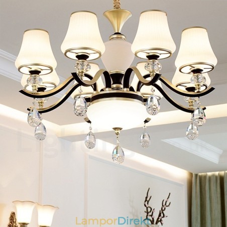 Modern Och Modern Retro Lyxig Kristallhängande Lampa Ljuskrona Med Glasskärm Modern Och Modern Retro Lyxig Kristallhängande Lampa Ljuskrona Med Glasskärm