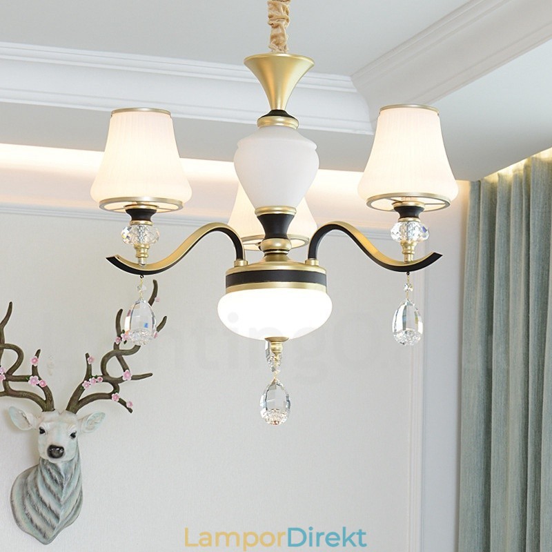 Modern Och Modern Retro Lyxig Kristallhängande Lampa Ljuskrona Med Glasskärm