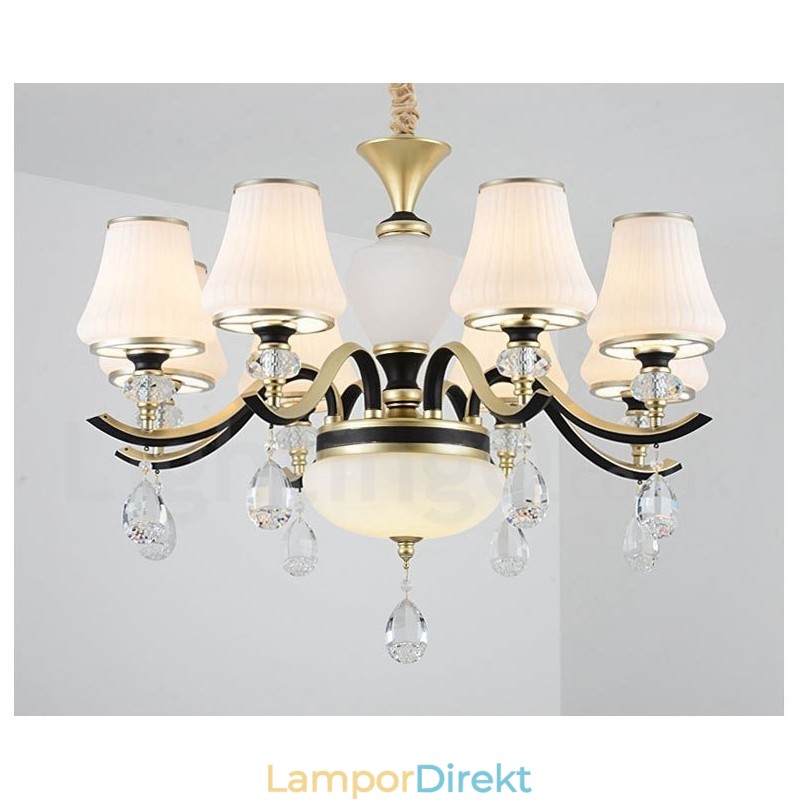 Modern Och Modern Retro Lyxig Kristallhängande Lampa Ljuskrona Med Glasskärm