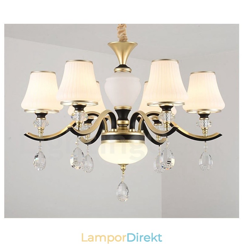 Modern Och Modern Retro Lyxig Kristallhängande Lampa Ljuskrona Med Glasskärm