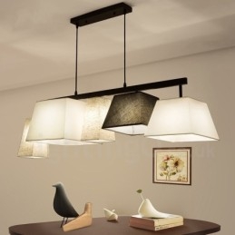 Modern Contemporary 5 Light Steel Pendellampa Med Tygskärm
