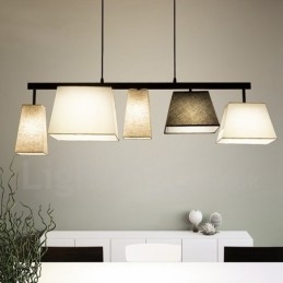 Modern Contemporary 5 Light Steel Pendellampa Med Tygskärm