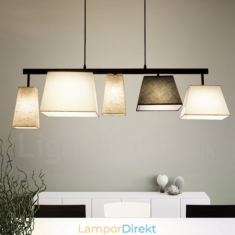 Modern Contemporary 5 Light Steel Pendellampa Med Tygskärm