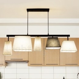 Modern Contemporary 5 Light Steel Pendellampa Med Tygskärm