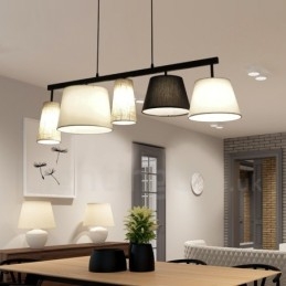 Modern Contemporary 5 Light Steel Pendellampa Med Tygskärm