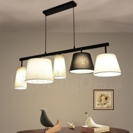Modern Contemporary 5 Light Steel Pendellampa Med Tygskärm