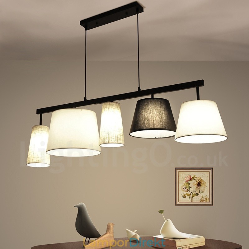 Modern Contemporary 5 Light Steel Pendellampa Med Tygskärm