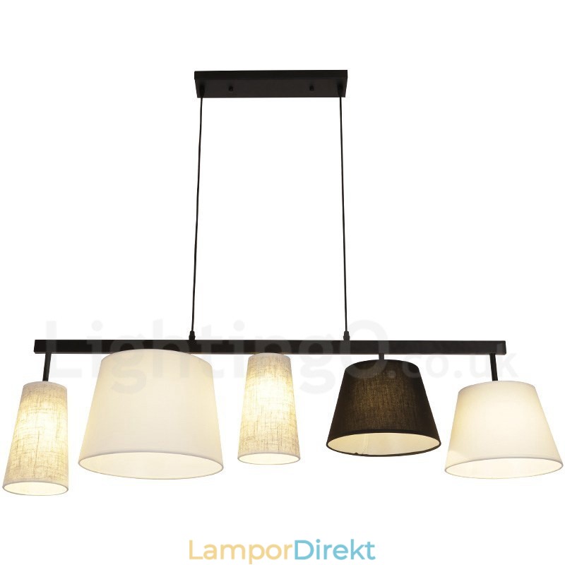 Modern Contemporary 5 Light Steel Pendellampa Med Tygskärm