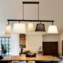 Modern Contemporary 5 Light Steel Pendellampa Med Tygskärm