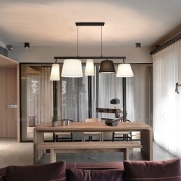 Modern Contemporary 5 Light Steel Pendellampa Med Tygskärm