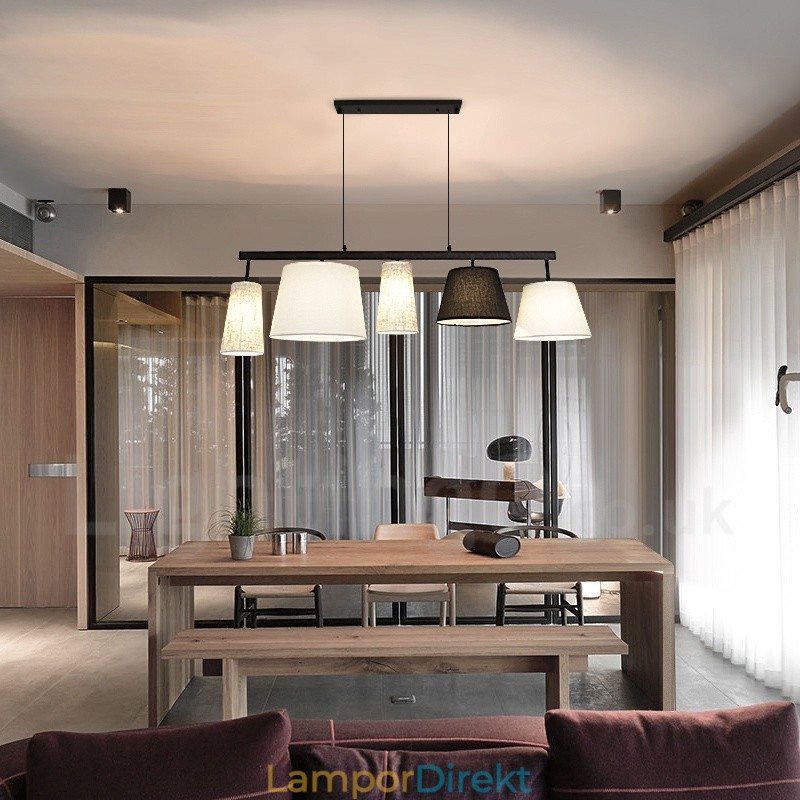 Modern Contemporary 5 Light Steel Pendellampa Med Tygskärm