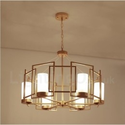 Modern Contemporary 6 Ljus Mässing Taklampa Med Glasskärm