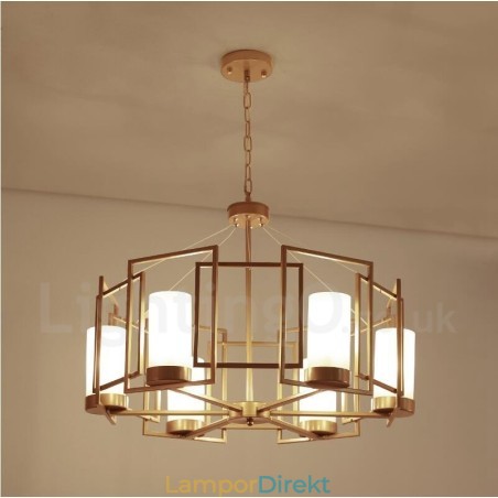 Modern Contemporary 6 Ljus Mässing Taklampa Med Glasskärm Modern Contemporary 6 Ljus Mässing Taklampa Med Glasskärm