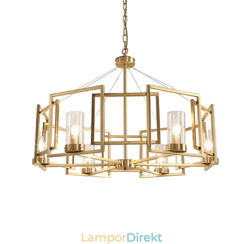 Modern Contemporary 6 Ljus Mässing Taklampa Med Glasskärm