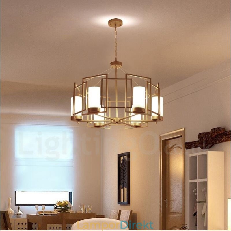 Modern Contemporary 6 Ljus Mässing Taklampa Med Glasskärm