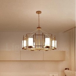 Modern Contemporary 6 Ljus Mässing Taklampa Med Glasskärm