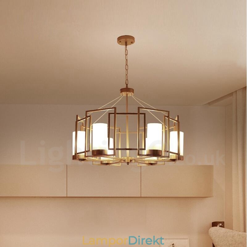 Modern Contemporary 6 Ljus Mässing Taklampa Med Glasskärm