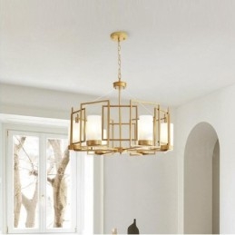 Modern Contemporary 6 Ljus Mässing Taklampa Med Glasskärm