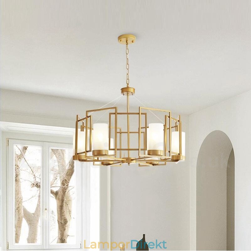 Modern Contemporary 6 Ljus Mässing Taklampa Med Glasskärm