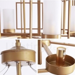 Modern Contemporary 6 Ljus Mässing Taklampa Med Glasskärm