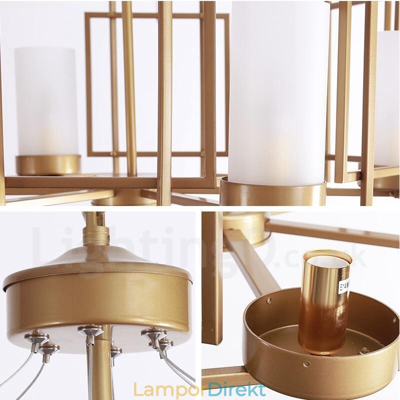 Modern Contemporary 6 Ljus Mässing Taklampa Med Glasskärm
