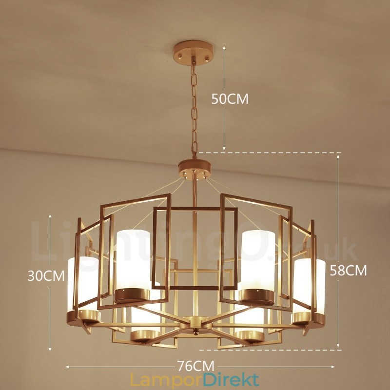 Modern Contemporary 6 Ljus Mässing Taklampa Med Glasskärm